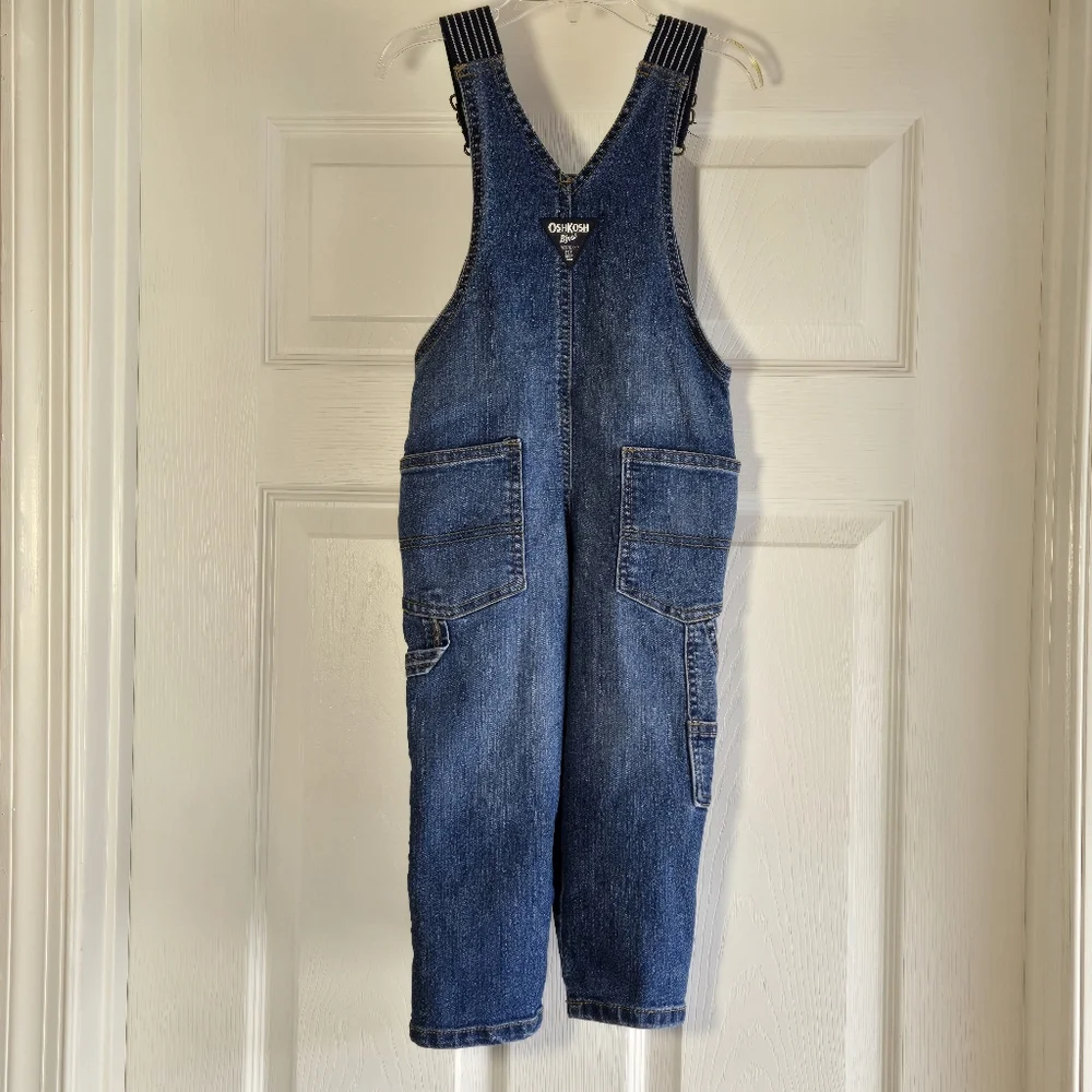 Oshkosh B'Gosh Overalls Denim Blue And White Striped Straps 2T Boys Girls Unisex